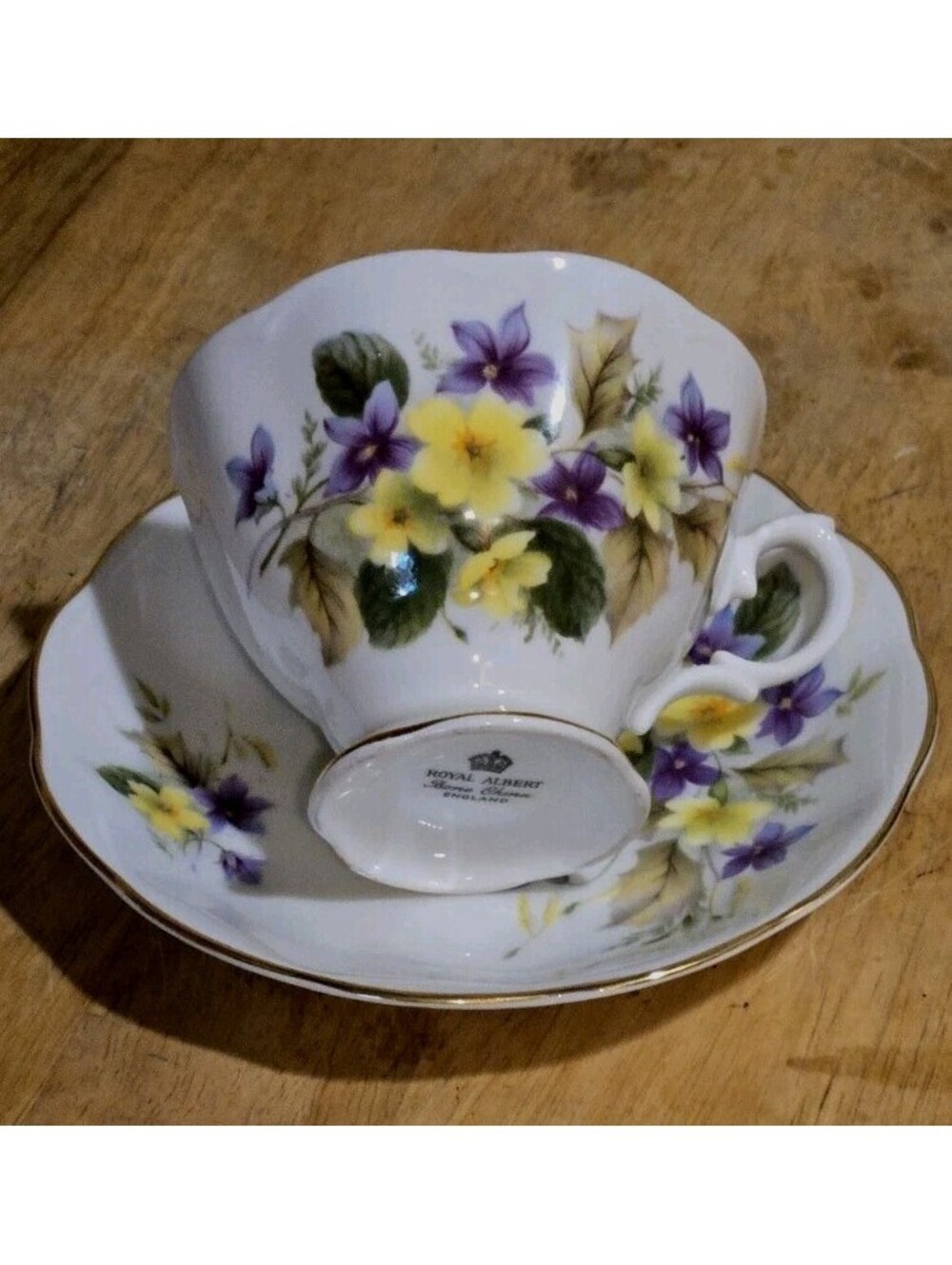Vintage Royal ALBERT Bone China England Purple Yellow Floral Tea Cup & Saucer